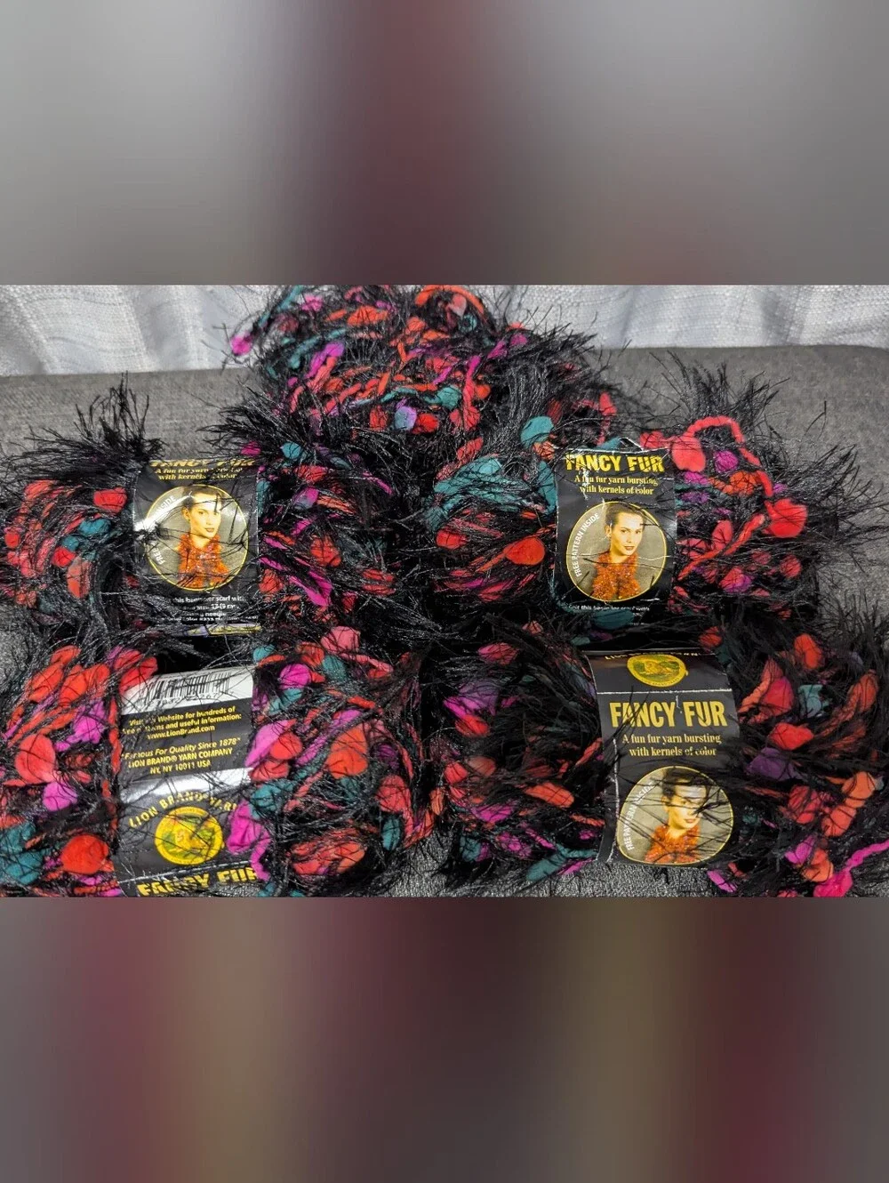 4 SKEINS FANCY FUR EYELASH YARN LION BRAND STRAWBERRY FIELDS Plus Some Extra